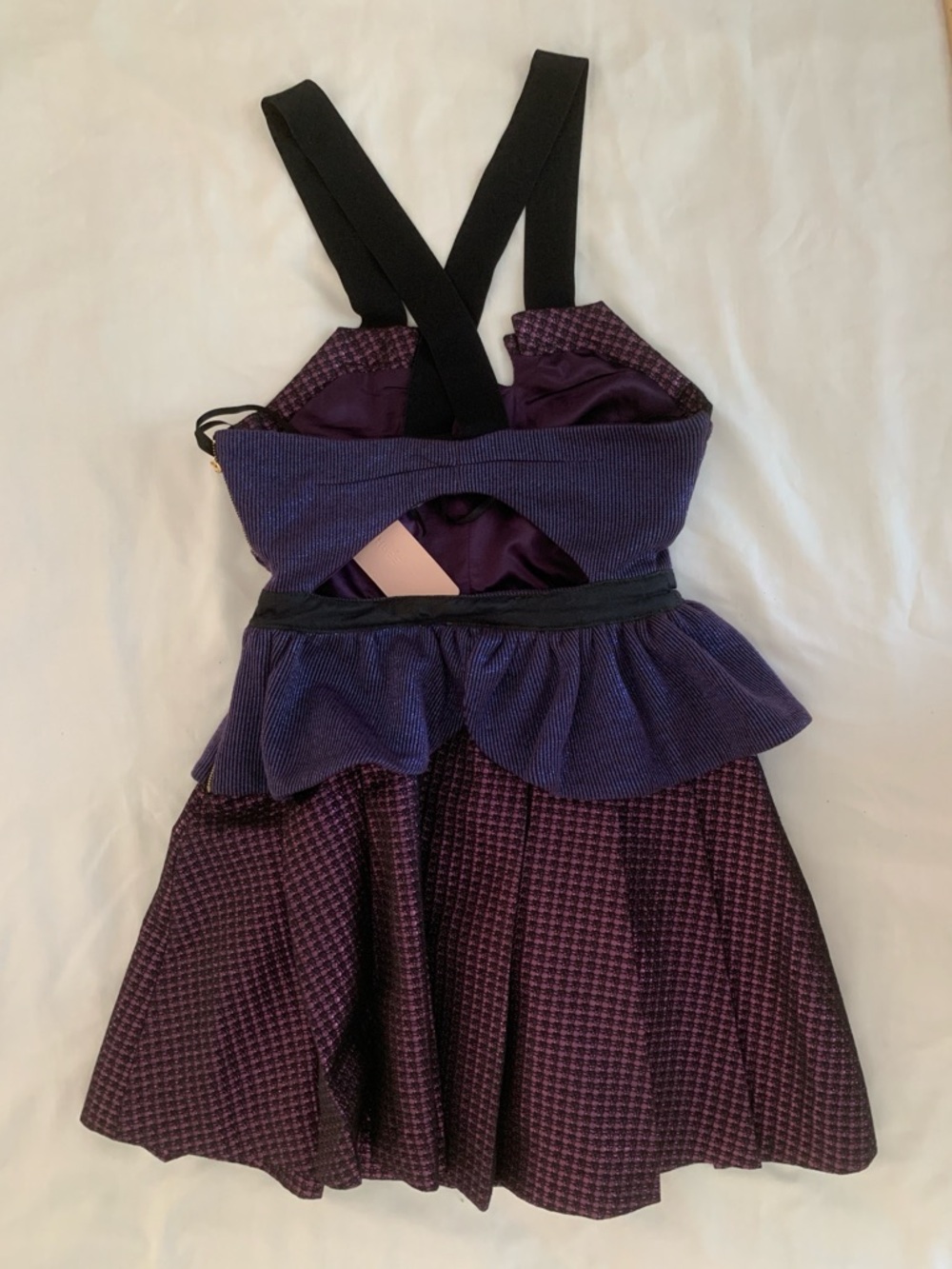 NWT Three Floor Metallic Purple Mini Dress EU 8 US 4 Peplum Lurex - Picture 3 of 10
